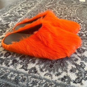 Marni orange longhair calfskin slides